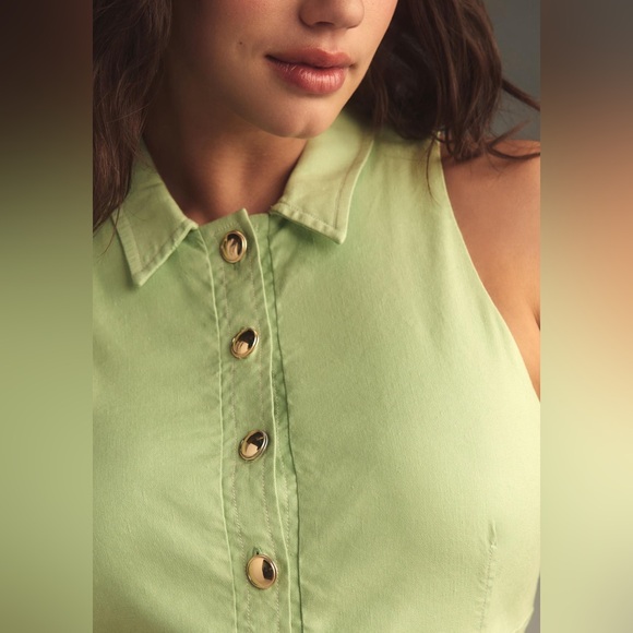 Anthropologie Maeve Linen Collared Button-Front Mini Dress - Picture 2 of 13